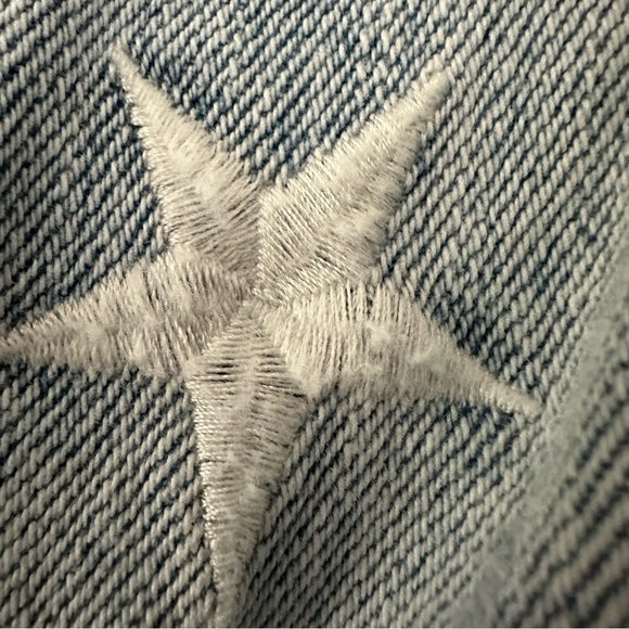 Pistola Brando Star Embroidery Denim Jacket in a light wash with a raw hem. - Picture 9 of 14